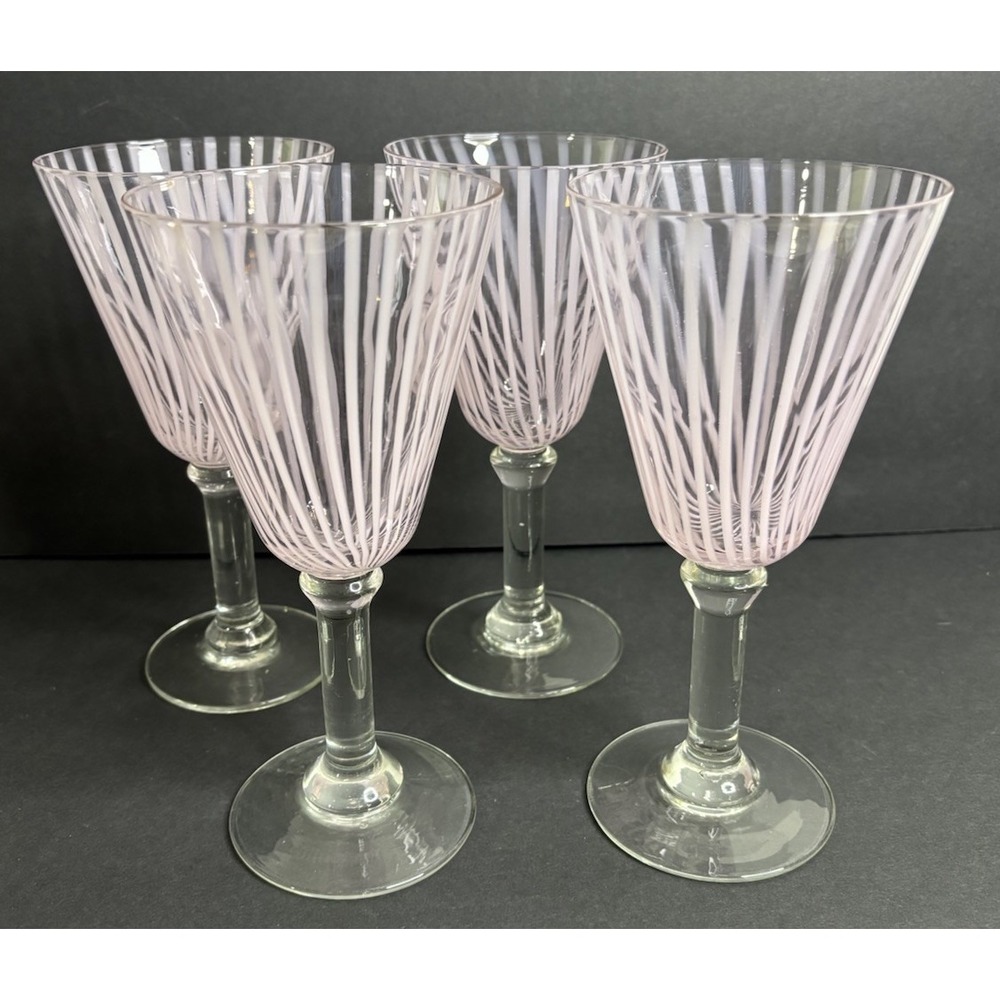 4 Pier 1 Vertical Stipe Pink Glasses Water Goblets 8" Stemmed Discontinued